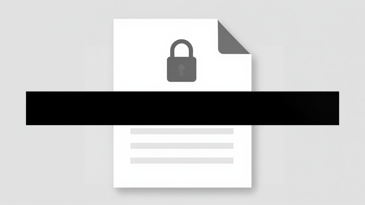Redacting sensitive data with a black bar and padlock